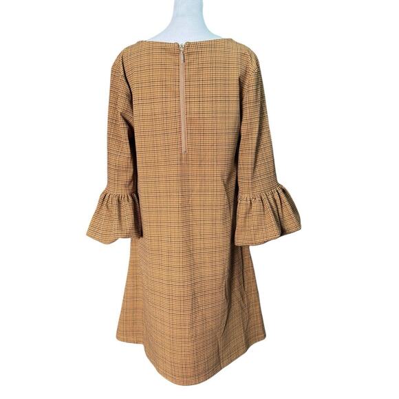 Nina Leonard Womens Brown Houndstooth Bell Sleeve Zip Up Shift Dress Size Medium - Picture 4 of 7